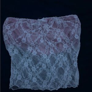 Lace Strapless Bandeau - Pink and White